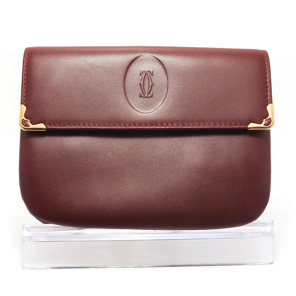 Cartier Paris Vintage Bordeaux Red Leather Wallet – Medium Envelope Coin & Card